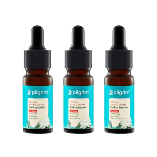 Image of Pilgrim 25% AHA + 2% BHA + 5% PHA Peeling Solution For Tan Removal - 10ml |10-Minute Facial At Home | Advanced Exfoliating Peel for Brighter & Smoother Skin, Pore Cleansing | For All Skin Type - Pack of 3