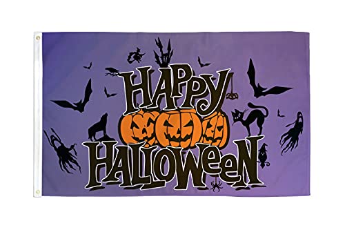 AZ FLAG - Drapeau Happy Halloween violet - 90x60 cm - Drapeau Fête D'Halloween 100% Polyester Avec Oeillets Métalliques Intégrés - Pavillon 50 g