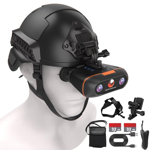 WGFXYBFY 3D VR 暗視双眼鏡 - 大人用ヘッドマウント暗視ゴーグル、内蔵巨大スクリーン、8 倍デジタルズーム、7 段階赤外線 キャンプ用 32GB TF カード 2 枚付き