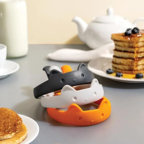 OTOTO PanCats Egg Ring Set of 3 - Silicone Egg Rings for Frying Eggs, Non Stick Fried Egg Cooker Ring, Cat Gifts for Cat Lovers, Cute Funny Kitchen Accessories Gadgets, Separator (Multicolor) by OTOTO - Image 2
