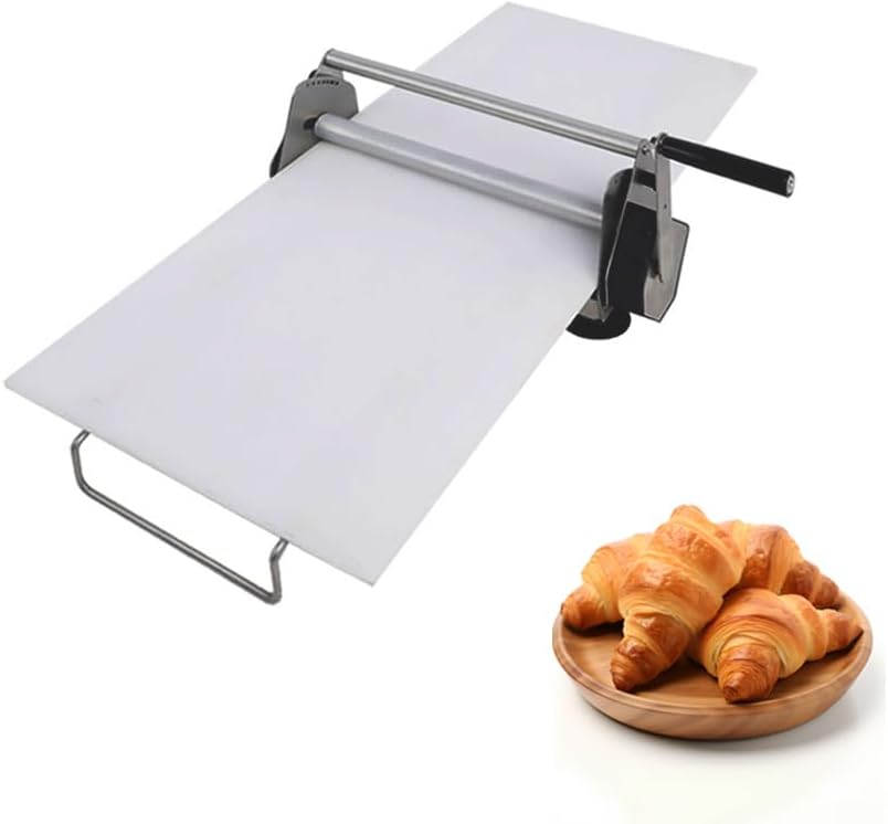 PERFORNI Pastry Sheeter and Fondant Roller, Manual, 12"" Width, Adjustable Thickness Max 2/3 inch, Manual Operation, for Croissant, Puff Pastry, Silver, CS-3080