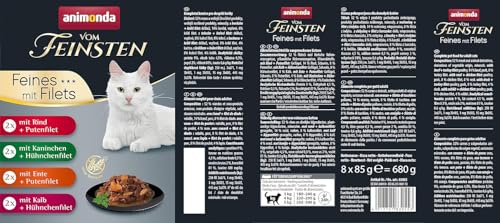 animonda vom Feinsten Katzennassfutter Selection mit Filets, 8 Portionsbeutel (8 x 85 g), getreidefreies Katzenfutter nass ohne Zucker, mit fleischigen Zutaten, Sortenmix
