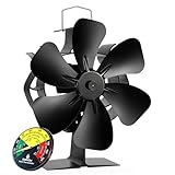 Ourhom Wood Stove Fan, 60° Left-Right Rotation Stove Fans With High Air Volume, Heat Powered Fireplace Fan Oscillating with Stove Thermometer, Non-electric Thermal Fans Fireplace Accessories Tools