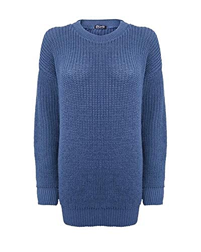 Top Vendor Women's Denim Knitted Long Sleeves Crew Neck Over Sized Baggy Jumper Chunky Knit Sweater Top Long Sleeves[,3Xl]