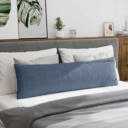 Coussin en velours côtelé bleu 145x40 cm lavable pour soulager le dos