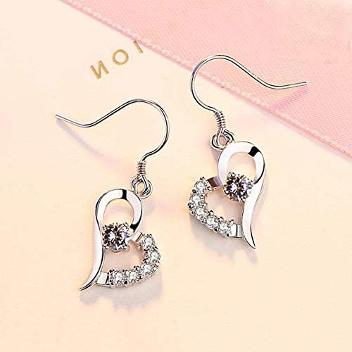 Hanie Silver Jewellery Set for Women, 925 Sterling Silver Love Heart Drop Dangle Hook Earrings, Hypoallergenic Shiny Zircon Necklace & Pendant with 45cm Silver Chain, for Ladies on Various Festivals
