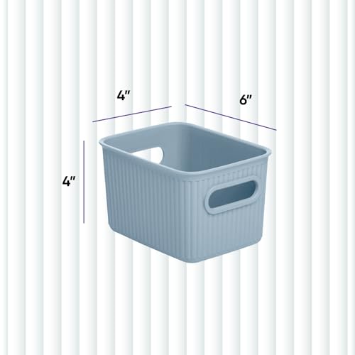Image of Superio Ribbed Collection - Decorative Plastic Basket Open Home Storage Bins Organizer, Small Blue (6 Pack) Container Boxes for Organizing Closet Storage Bins for Shelves Drawer Shelf 1.5 Liter