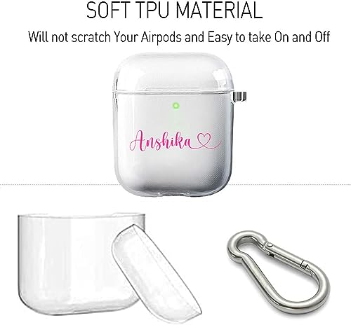 Image of MITZVAH Custom Name Personalised Airpod 2 Case for Airpods 1st and Airpod 2nd Generation Case Cover, Customized Airpods 2 Transparent case with Keychain (Heart After Name-Pink)