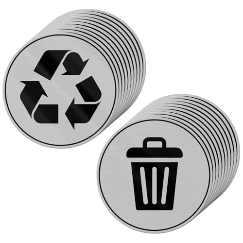 YIKIADA 20 Pack Recycle and Trash Stickers 3 × 3 Inches Vinyl Round Weatherproof Self Adhesive Sign for Waste Bins Home Business Office