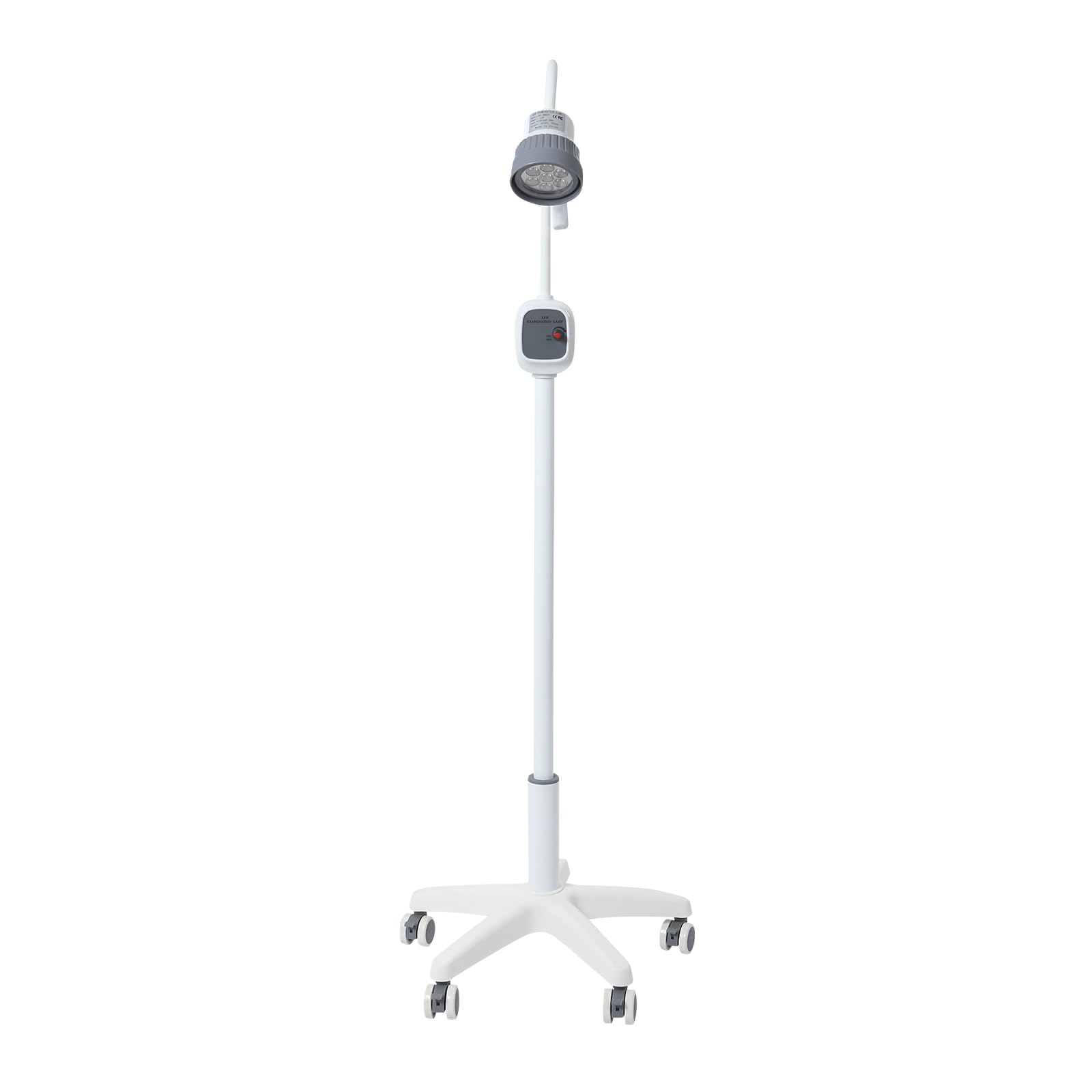 OUKANING Lampada medica a LED 12 W con 5 ruote freno e funzione dimmer, 7500 Lux illuminazione per chirurgia, ginecologia e veterinario con collo di cigno flessibile da 70 cm