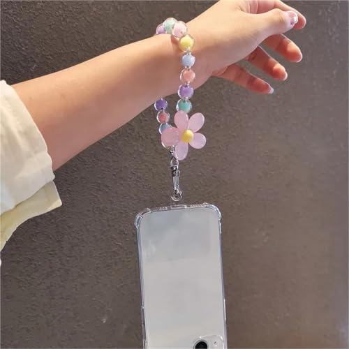 Correa de muñeca para teléfono evita caídas usando cuentas de flores 4