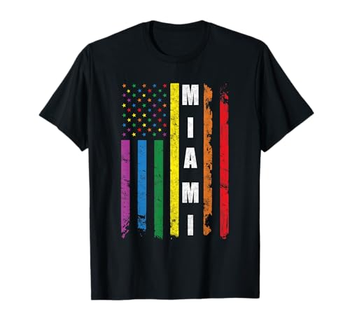 Miami Florida Us American Flag Rainbow Gay LGBT Pride Month T-Shirt
