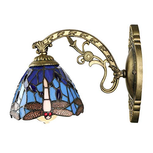 Baycheer Tiffany Wall Sconce Lighting Mediterranean Dragonfly Decor Wall Lights Lamp Fixture With E26 Bulb Base For Indoor Use, Bedroom, Bar, Loft, Restaurant #TOP3