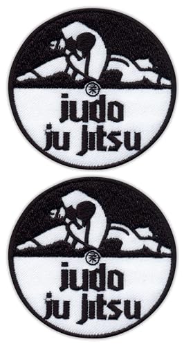 Patchion Set of Two - Judo ju Jitsu - Black VeIcro/Hook and Loop Backing - Embroidered Patch/Badge/Emblem