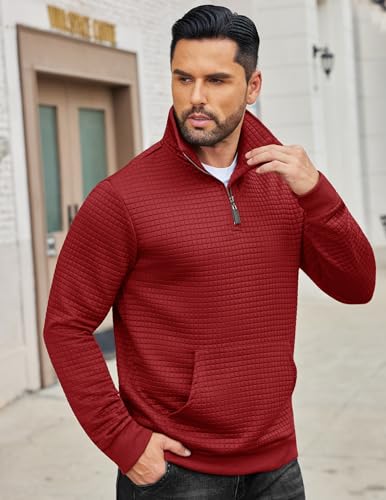 COOFANDY Mens Quarter Zip Sweatshirt Long Sleeve Casual Waffle Pullover Hoodies with Pocket2
