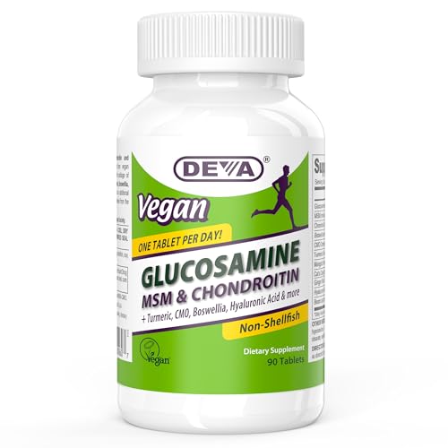 DEVA Vegan Glucosamine MSM & Chondroitin + Turmeric CMO Boswellia Hyaluronic Acid & More Improved Non-Animal Formula 90 Tablets