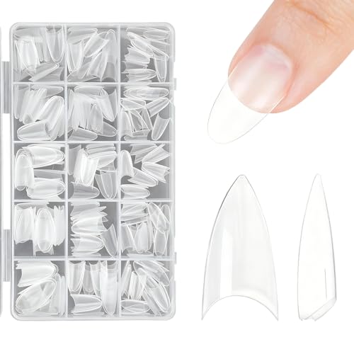 ARYIMYDP 500 Pièces Demi Capsules d'Ongles Transparentes Pointues avec 10 Tailles Différentes, 50 Par Taille, Idéal pour Extensions d'Ongles, French Manucure et...
