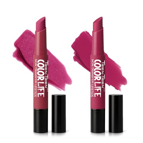 Image of TEEN TEEN Color Life Nontransfer Crayon Lipstick |Matte Finish with Built-in Primer |Waterproof & Long Lasting Lip Color |Smudge-Proof, Fade-Resistant Formula |Combo Color (Pink Berry, Rose Pink)