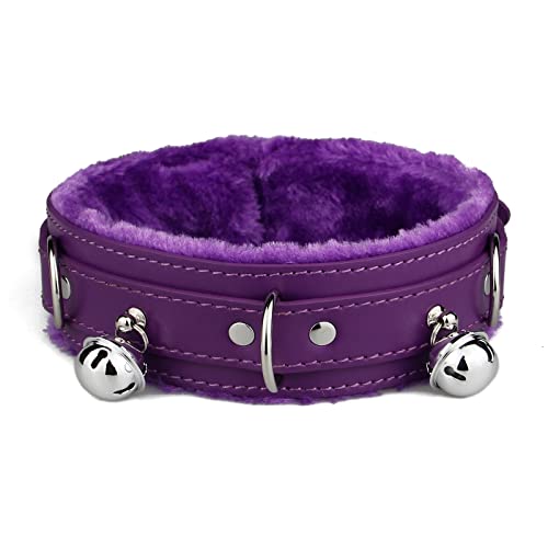 Blinan Leather choker Collar with Bell Adjustable Size for women Purple