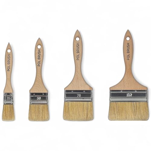Set of 4 1, 2, 3, 4 Inch Flat Paint Brushes - High European Quality - Natural Bristles - for Home, Wood, Walls, Art, Trim & Furniture - for Acrylic, Oil, Stain, Chalk & Latex Paints