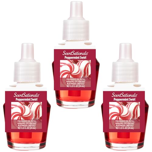 ScentSationals Peppermint Swirl Fragrance Oil Plug In Air Freshener Refills 3-Pack - Works with Scentsationals Wall Plugs Long-Lasting Home Fragrance 0.8 fl oz Each Packaging May Vary