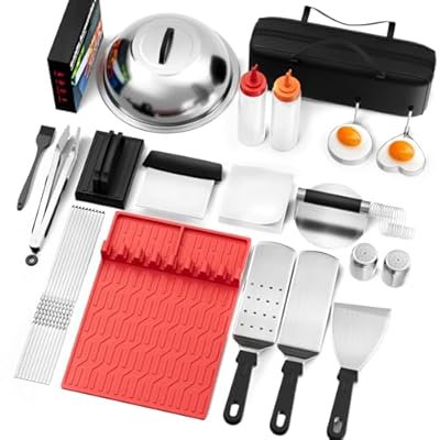 VOZZYOTO 38 PSC Griddle Accessories Kit for Blackstone, Flat Top Grill Tools with Smashed Burger Press and Silicone Grill Mat, Basting Cover, Griddle Spatula Set for Outdoor Camping BBQ