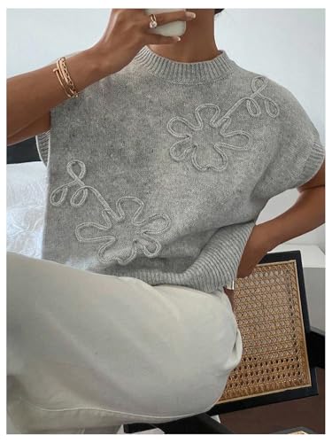 Image of SOLY HUX Women's Short Sleeve Sweater 3D Floral Sweaters Pullover Tank Tops Knit Vest Trendy Fashion Clothing