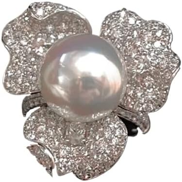 Lily Flower Ring for Women with Cubic Zirconia and Faux Pearl – Gold Plated Alloy Princess Luxury Design, Statement Jewelry Gift for Her, Birthday Present for Best Friend or Sister image 2