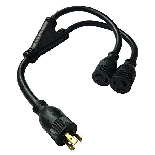 Parkworld 885187 Splitter L6-20 Plug to (2) L6-20 Receptacle, L6 Twist Lock 3-Prong 20 AMP Y Adapter Cord