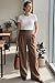 OUGES Women's Linen Maternity Pants Casual Work Adjustable Waist Straight Wide Leg Business Office Trousers with Pockets Petite(Coffee,L)
