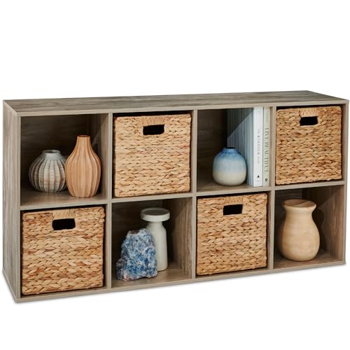 Best Choice Products 8-Cube Storage Organizer 11in Shelf Opening Bookcase Display Shelf Customizable w/ 3 Removable Back Panels Greige