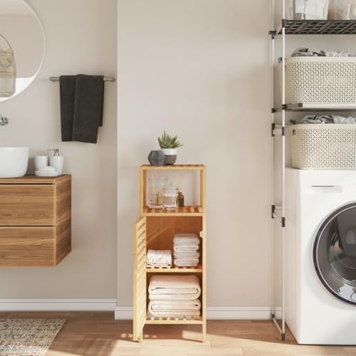 ZQQLVOO Badezimmerschrank aus Bambus mit Ablage und Lamellentür...