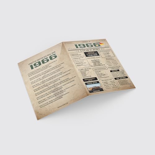 FORYOU24 Geburtstagskarte zum 60 Geburtstag Mann und Frau – Geburtstagsgeschenk für Männer – 1966 Karte im Design Vintage Zeitung aus 1966 – Tolles Geschenk für Männer und Frauen als Grusskarte