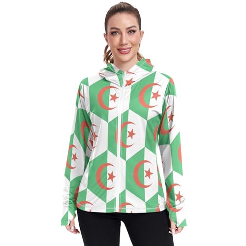 Algeria Flag Women's UPF 50+ Sun Protection Hoodie Jacket Lightweight Long Sleeve Sun Shirt with Pocket Multicoloured