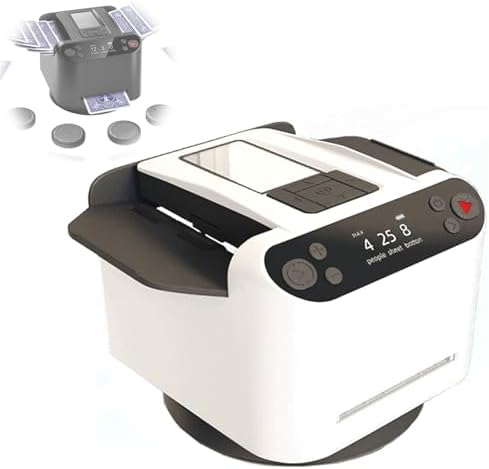 Automatic Card Shuffler & Dealer for 1-12 Players, Low-Noise, Portable with 4 Remotes, 360°/180° Rotation, Built-in Games for Poker, Blackjack, Rummy & More