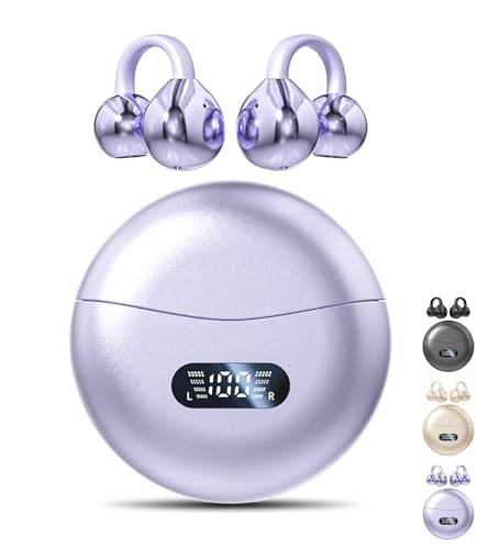 Jacuate Clip on Earbuds,Open Ear Earbuds Wireless Bluetooth 5.4, Lightweight Open Ear Headphones with Mic 60H Battery,Waterproof, for Sports, Running, Small Ears & Glasses Wearers,Workouts