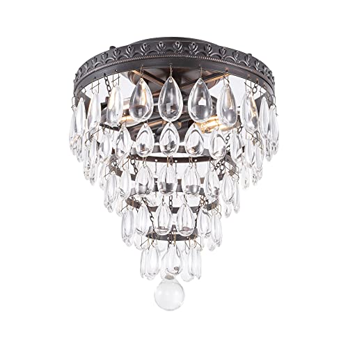 Gruenlich Semi Flush Mount For Outdoor And Indoor, K9 Crystal Ceiling Light Fixture With 2 Light E12 Base, Metal Housing With Oil Rubbed Bronze Finish, Bulb Not Included #TOP2
