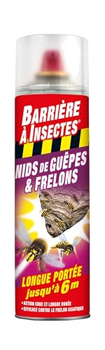 BARRIERE A INSECTES Aérosol contre les Guêpes, Frelons Spécial Nids, Prêt à l'emploi, 500 ml, BARGUEPE500