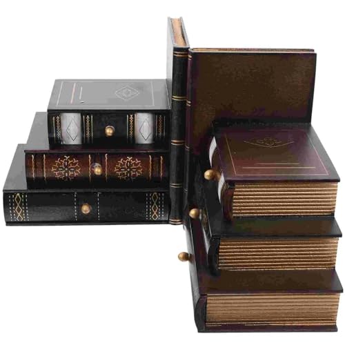 Sujetalibros retro de madera noble con cajas de almacenamiento decorativas de diseño 5