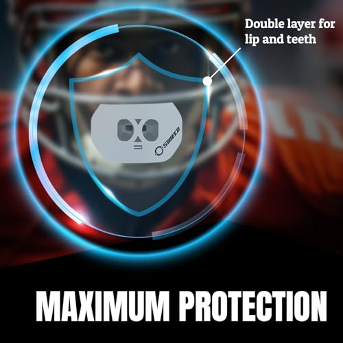 Protector bucal fútbol americano O Shield gris plateado con protector labial extendido 3