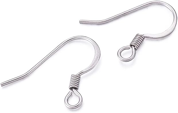 KISSITTY 200Pcs خطافات القرط الفرنسية الفولاذ المقاوم للصدأ مع لفائف Hypoallergenic 14x17mm أسلاك أذن السمك مع حلقة 2mm لصنع القرط DIY Dangle