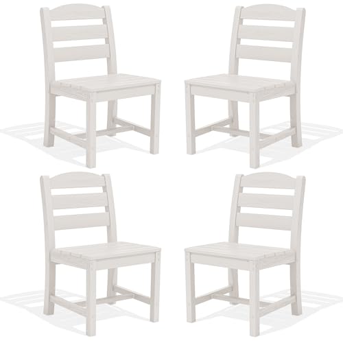 Image of SERWALL Outdoor Armless Dining Chairs Set of 4, All-Weather HDPE Patio Chair with 19.7 inch Widened Seat, for Backyard, Garden, White