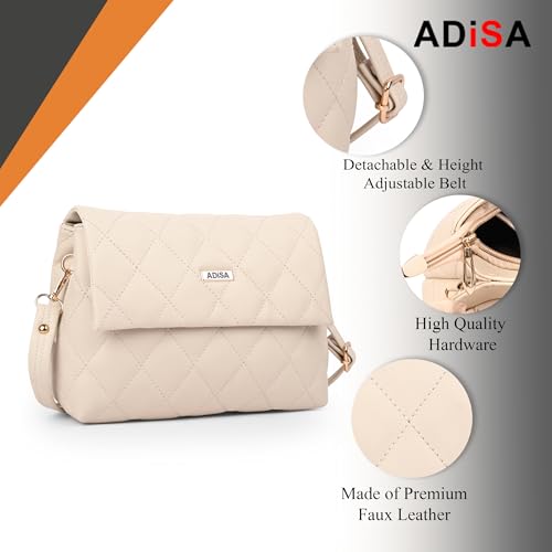 Image of ADISA Women's Girls Quilted Cross Body Sling Bag with Height Adjustable Belt (SL5169)