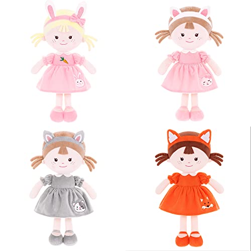 Onetoo Sleeping Cuddle Buddy Doll First Baby Doll Soft Baby Doll For Girls Plush Rag Doll Wear Kitty Costume Gray Dress 14"（Milly Series） #TOP4