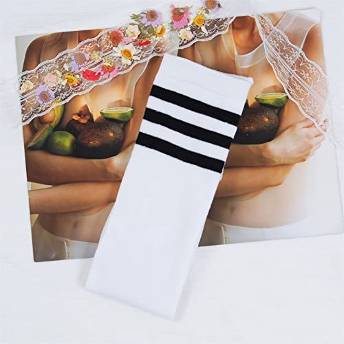 Intgoodluckycc Striped Thigh High Socks For Women, Long Knee High Socks, Cute Womens Over The Knee Socks Stockings (1 Pair - White With Black Stripes) #TOP3