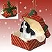 COCKER SPANIEL Dog Black n White Parti sits in a Red Gift Box Christmas Ornament New RGBD15E