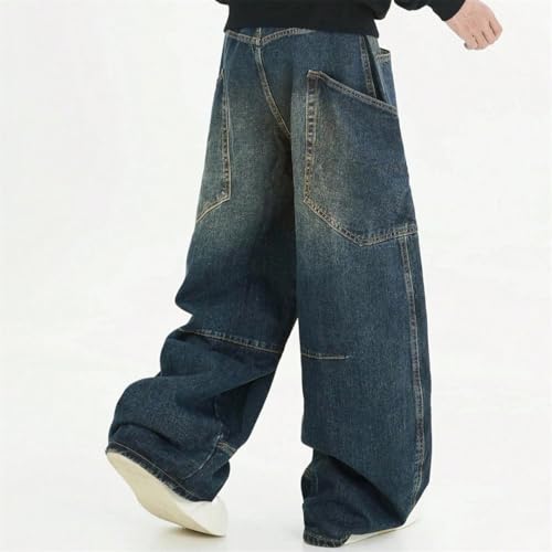 Men's Retro Washed Jeans, Loose Curved Cut, Large Pockets, American Summer Pants3