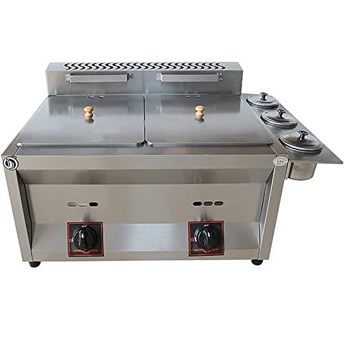 JKJZSALJ Freidora De Gas Comercial De Acero Inoxidable para Exteriores, Ideal para Freír Papas Fritas, Aros De Cebolla Y Pollo - 10 L + 10 L