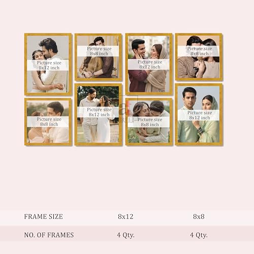 Image of Art Street Photo Frame Set of 8 Gold Wall Decor Collage Display Hanging Family Picture Frames Gallery Collection Decor Items Wall Mount Frames Birthday Anniversary, 8x8 and 8x12 In