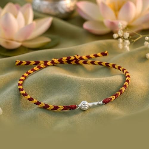 Image of Unniyarcha 925 Sterling Silver God Blessings Rakhi for Men | Certified Silver Raksha Bandhan Rakhi for Brother (Hanuman Gada)